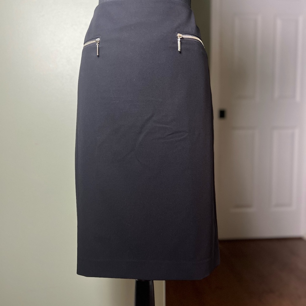 Tommy Hilfiger Black Pencil Skirt with Silver Zipper Accents